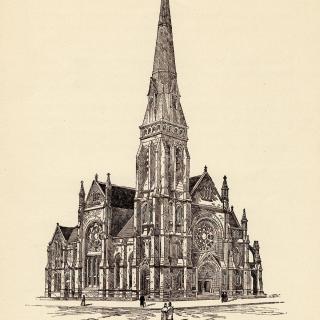 ca. 1888 rendering of the Dutch Reformed Church of Brooklyn at Seventh Avenue, dedicated in 1891